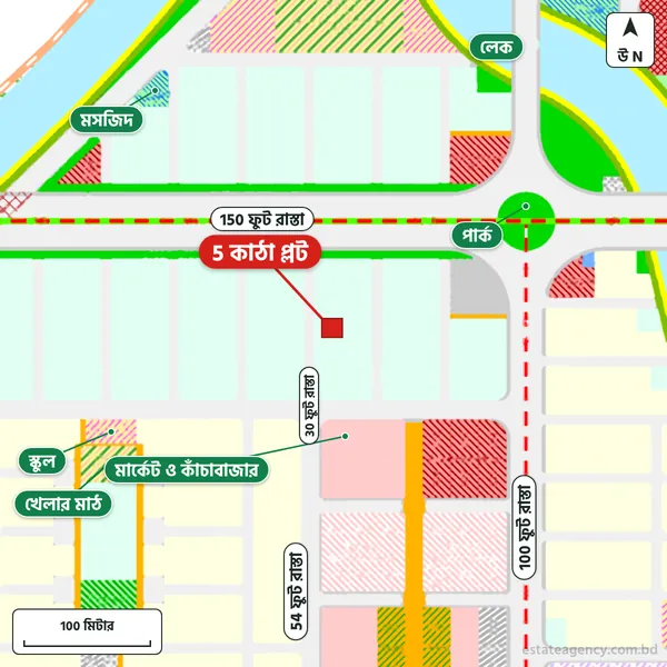 Map around the plot in Purbachal Sector 26; the plot is marked in red
