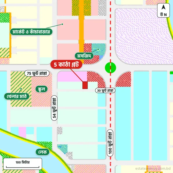 Map around the plot in Purbachal Sector 26; the plot is marked in red