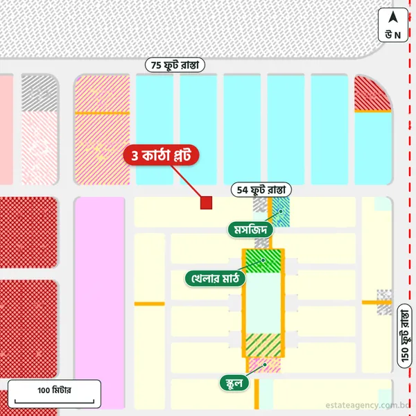 Map around the plot in Purbachal Sector 27; the plot is marked in red