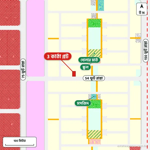 Map around the plot in Purbachal Sector 27; the plot is marked in red