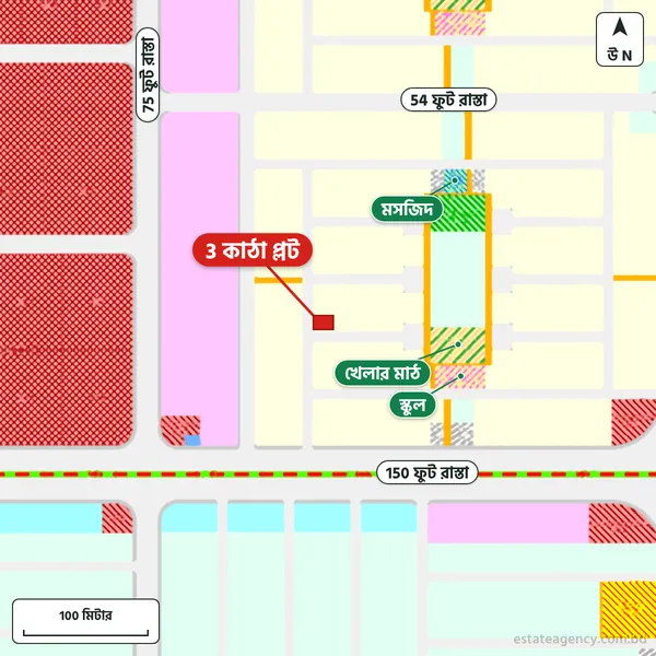 Map around the plot in Purbachal Sector 27; the plot is marked in red