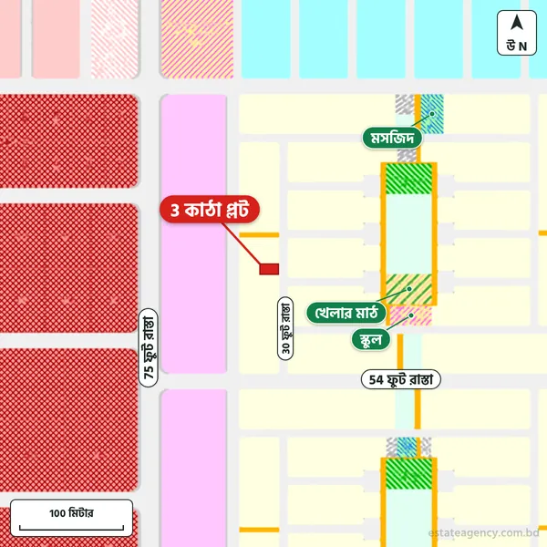Map around the plot in Purbachal Sector 27; the plot is marked in red