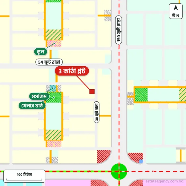 Map around the plot in Purbachal Sector 27; the plot is marked in red