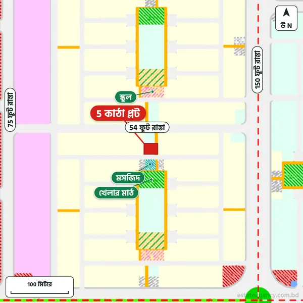 Map around the plot in Purbachal Sector 27; the plot is marked in red