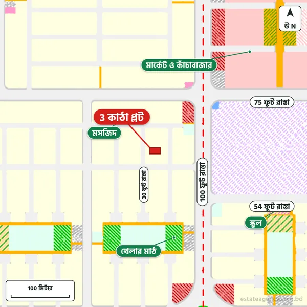 Map around the plot in Purbachal Sector 28; the plot is marked in red