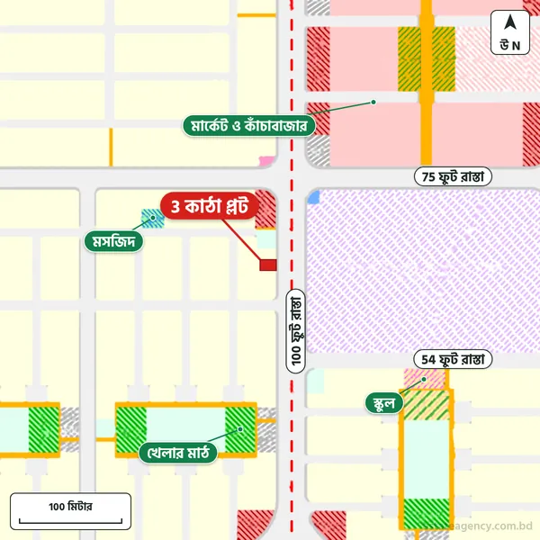 Map around the plot in Purbachal Sector 28; the plot is marked in red