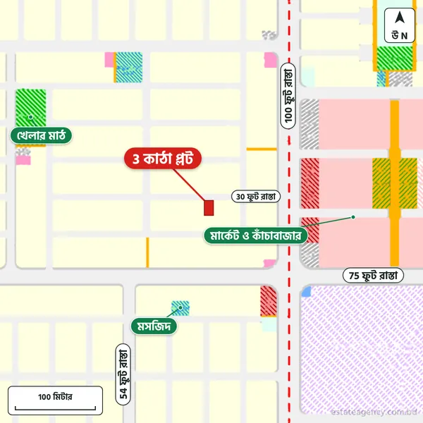 Map around the plot in Purbachal Sector 28; the plot is marked in red