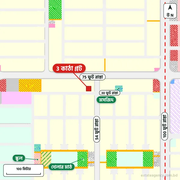 Map around the plot in Purbachal Sector 28; the plot is marked in red