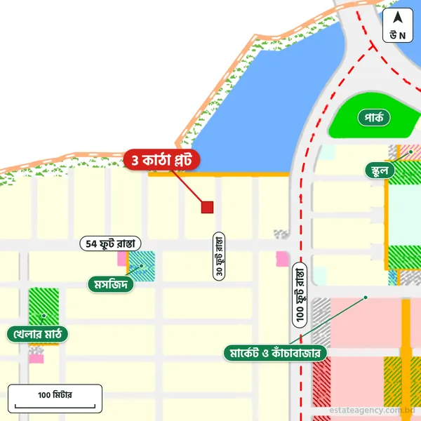 Map around the plot in Purbachal Sector 28; the plot is marked in red