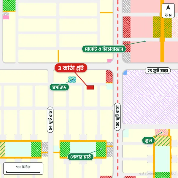 Map around the plot in Purbachal Sector 28; the plot is marked in red