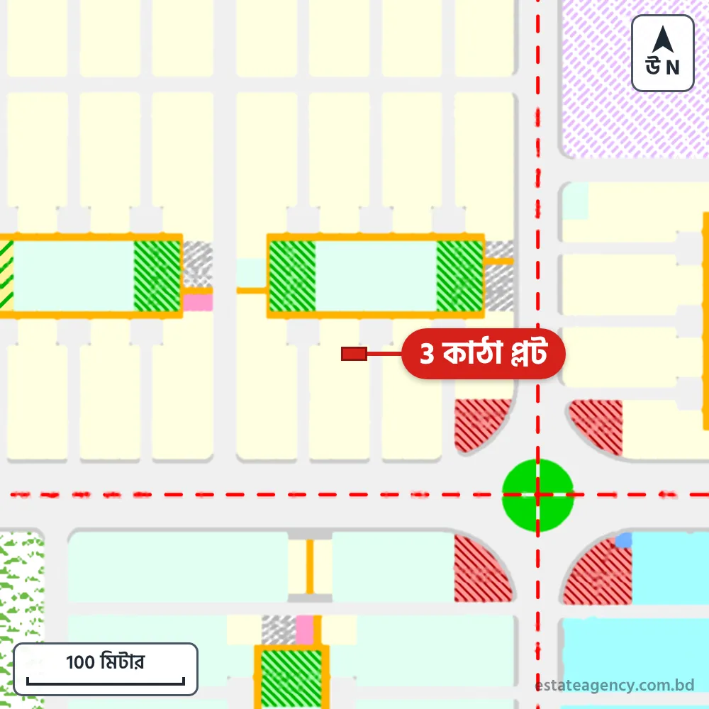 সেক্টর 28-এ প্লটের এলাকার ম্যাপ; প্লটটি লাল রঙে চিহ্নিত