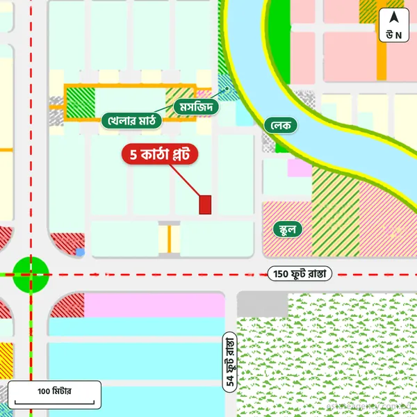 Map around the plot in Purbachal Sector 28; the plot is marked in red