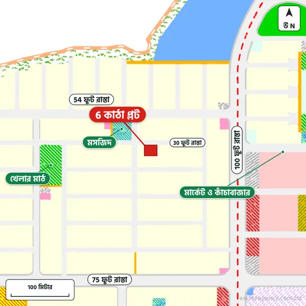 Map around the plot in Purbachal Sector 28; the plot is marked in red