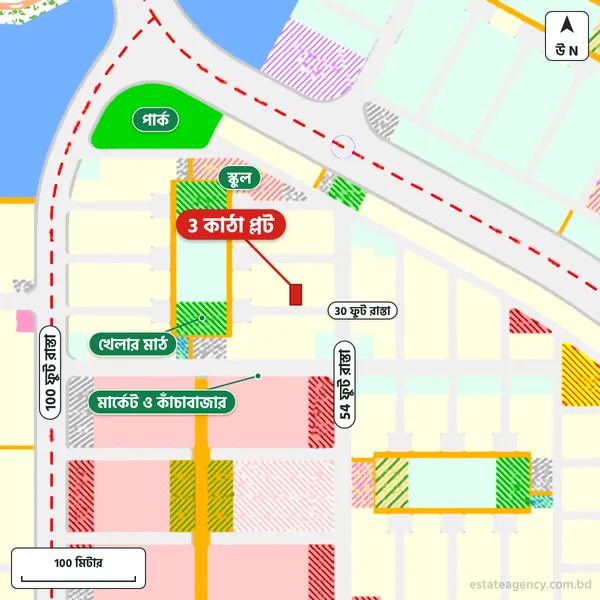 Map around the plot in Purbachal Sector 29; the plot is marked in red