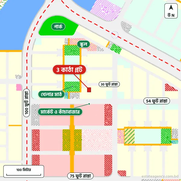 Map around the plot in Purbachal Sector 29; the plot is marked in red