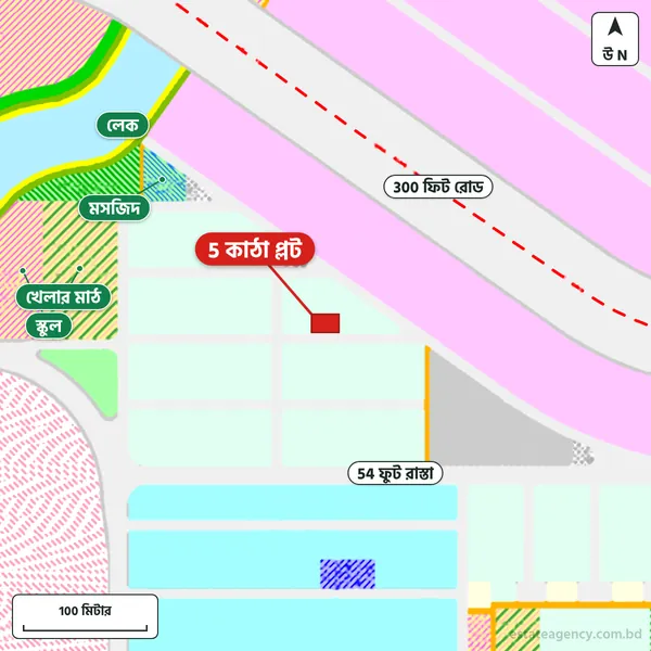 Map around the plot in Purbachal Sector 3; the plot is marked in red