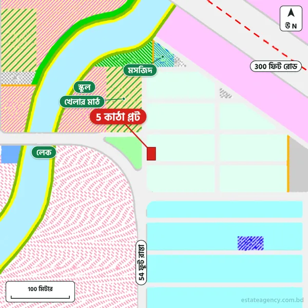 Map around the plot in Purbachal Sector 3; the plot is marked in red
